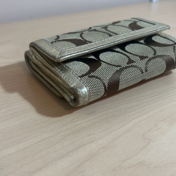 Coach trifold wallet. Tan/brown/metalic. - Picture 4 of 9
